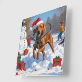 クリスマス走ハットで雪のビズラの帽子 スクエア壁時計 (傾斜)