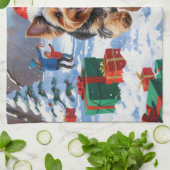 クリスマス走ハットで雪のヨンクーの帽子 キッチンタオル (折り畳み)