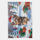 クリスマス走ハットで雪のヨンクーの帽子 キッチンタオル (縦)