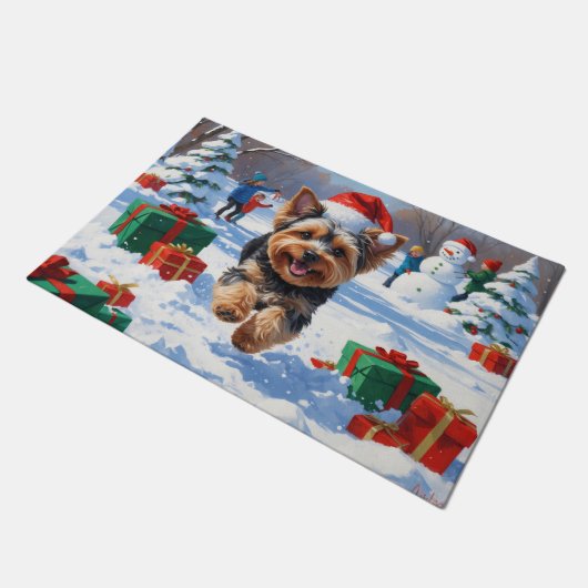 クリスマス走ハットで雪のヨンクーの帽子 ドアマット (アングル)