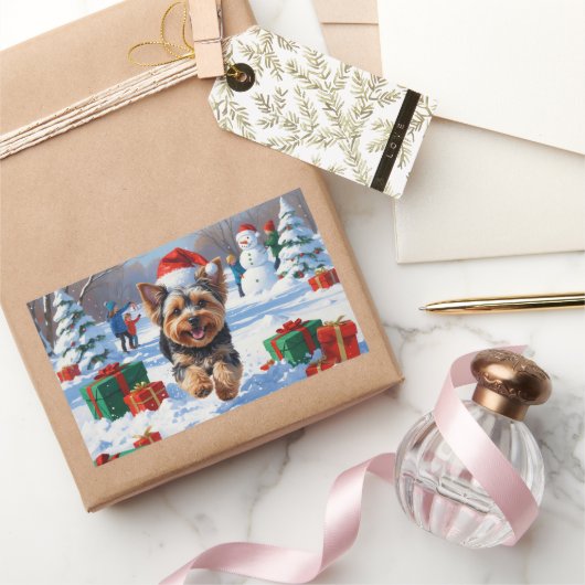 クリスマス走ハットで雪のヨンクーの帽子 長方形シール (ギフト)