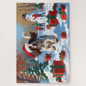 クリスマス走ハットで雪の中のイギリスのセッター ジグソーパズル (縦)