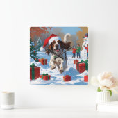 クリスマス走ハットで雪の中のイギリスのセッター スクエア壁時計 (ホーム)