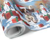 クリスマス走ハットで雪の中のイギリスのセッター ラッピングペーパー (ロールコーナー)