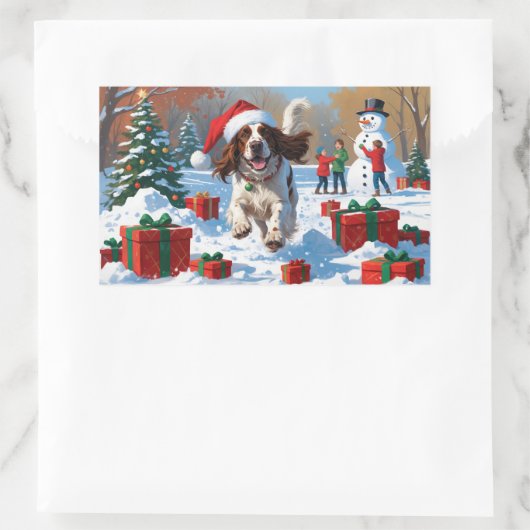 クリスマス走ハットで雪の中のイギリスのセッター 長方形シール (バッグ)