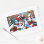 クリスマス走ハットで雪の中のイギリスのセッター 長方形シール (封筒)