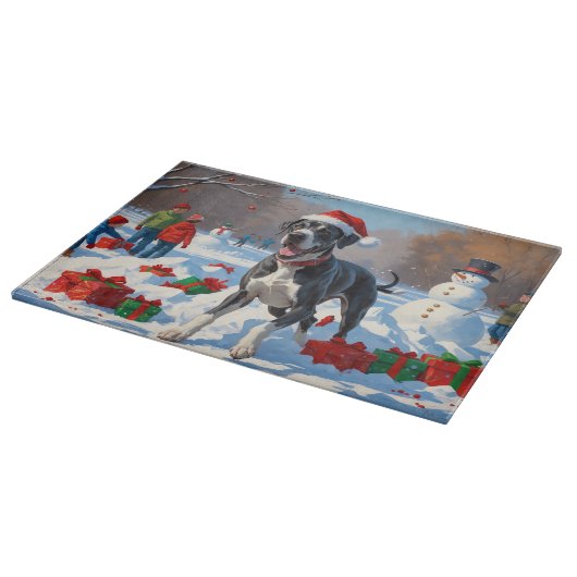 クリスマス走ハットで雪の中のグレート・ダン・ハット カッティングボード (角)