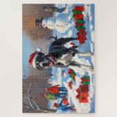 クリスマス走ハットで雪の中のグレート・ダン・ハット ジグソーパズル (縦)