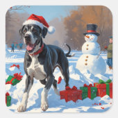 クリスマス走ハットで雪の中のグレート・ダン・ハット スクエアシール (正面)