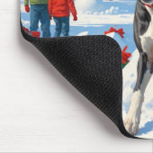 クリスマス走ハットで雪の中のグレート・ダン・ハット マウスパッド (コーナー)