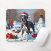 クリスマス走ハットで雪の中のグレート・ダン・ハット マウスパッド (マウス)