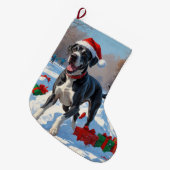 クリスマス走ハットで雪の中のグレート・ダン・ハット ラージクリスマスストッキング (正面 (吊り時))