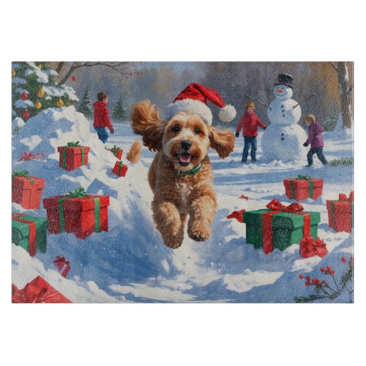 クリスマス走ハットで雪の中のコックポー カッティングボード (正面)