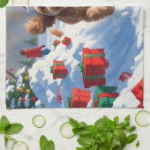 クリスマス走ハットで雪の中のコックポー キッチンタオル (折り畳み)