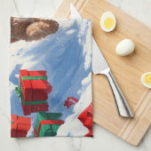 クリスマス走ハットで雪の中のコックポー キッチンタオル (四つ折り)