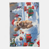 クリスマス走ハットで雪の中のコックポー キッチンタオル (縦)