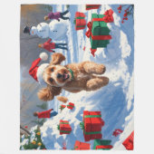 クリスマス走ハットで雪の中のコックポー フリースブランケット (正面)