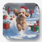 クリスマス走ハットで雪の中のコックポー ペーパープレート (正面)