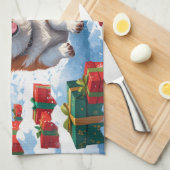 クリスマス走ハットで雪の中のコルギの帽子 キッチンタオル (四つ折り)