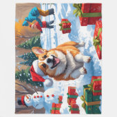 クリスマス走ハットで雪の中のコルギの帽子 フリースブランケット (正面)