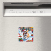 クリスマス走ハットで雪の中のコルギの帽子 マグネット (インサイチュ (食洗機))