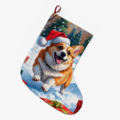 クリスマス走ハットで雪の中のコルギの帽子 ラージクリスマスストッキング (正面 (吊り時))
