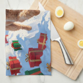 クリスマス走ハットで雪の中のゴールデンドールの帽子 キッチンタオル (四つ折り)