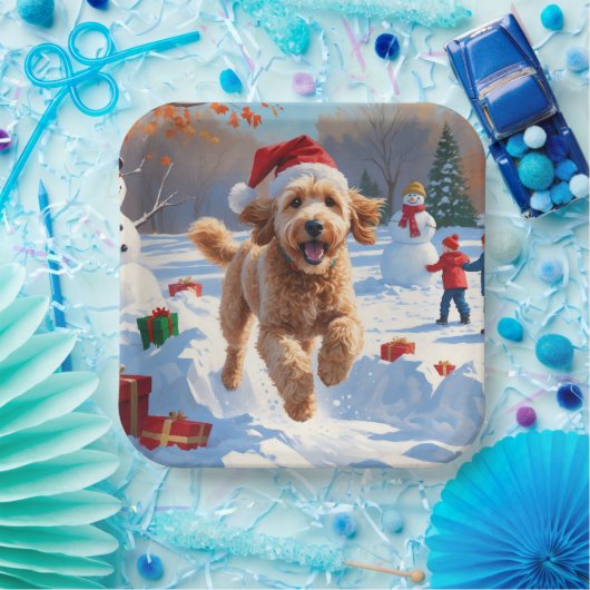 クリスマス走ハットで雪の中のゴールデンドールの帽子 ペーパープレート (パーティー)