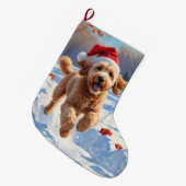 クリスマス走ハットで雪の中のゴールデンドールの帽子 ラージクリスマスストッキング (正面 (吊り時))