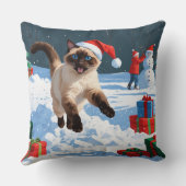 クリスマス走ハットで雪の中のシャム猫の帽子 クッション (裏面)