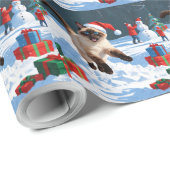 クリスマス走ハットで雪の中のシャム猫の帽子 ラッピングペーパー (ロールコーナー)