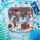 クリスマス走ハットで雪の中のスフィンクス猫 ペーパープレート (パーティー)