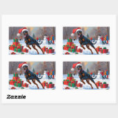 クリスマス走ハットで雪の中のドーバーマンの帽子 長方形シール (シート)