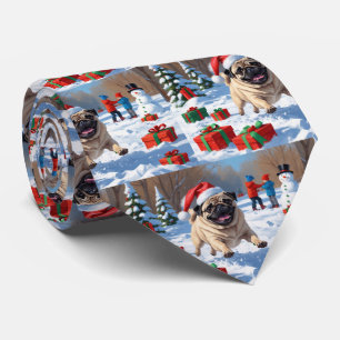 クリスマス走ハットで雪の中のパグの帽子 ネクタイ