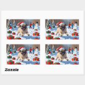 クリスマス走ハットで雪の中のパグの帽子 長方形シール (シート)