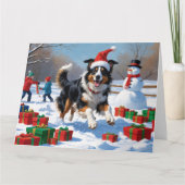 クリスマス走ハットで雪の中のラフ・コリー・ハット カード (正面)