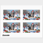 クリスマス走ハットで雪の中のラフ・コリー・ハット 長方形シール (シート)