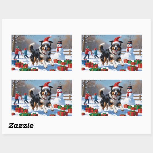 クリスマス走ハットで雪の中のラフ・コリー・ハット 長方形シール (シート)