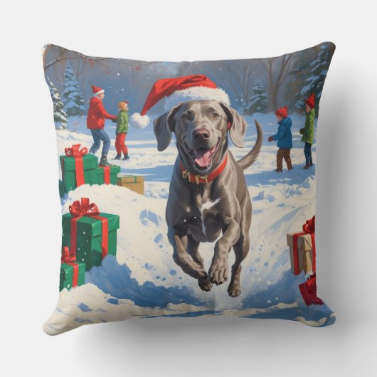 クリスマス走ハットで雪の中のワイマラナーの帽子 クッション (裏面)