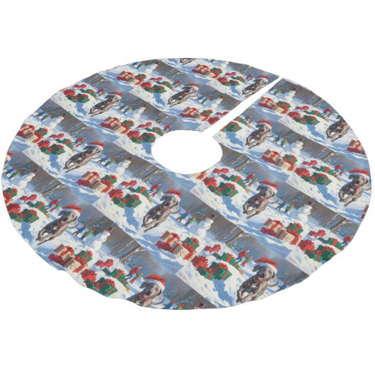 クリスマス走ハットで雪の中のワイマラナーの帽子 ブラッシュドポリエステルツリースカート (アングル)