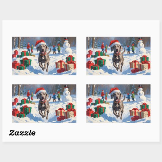 クリスマス走ハットで雪の中のワイマラナーの帽子 長方形シール (シート)