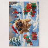 クリスマス走ハットで雪の中の北京犬の犬 ジグソーパズル (縦)