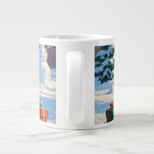 クリスマス走ハットで雪の中の北京犬の犬 ジャンボコーヒーマグカップ (裏面)