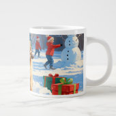 クリスマス走ハットで雪の中の北京犬の犬 ジャンボコーヒーマグカップ (右)