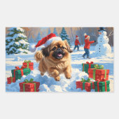 クリスマス走ハットで雪の中の北京犬の犬 長方形シール (正面)