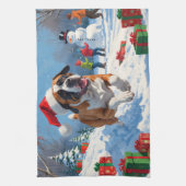 クリスマス走ハットで雪の中の杖のコルソの帽子 キッチンタオル (縦)