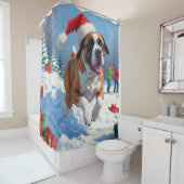 クリスマス走ハットで雪の中の杖のコルソの帽子 シャワーカーテン (インサイチュ)