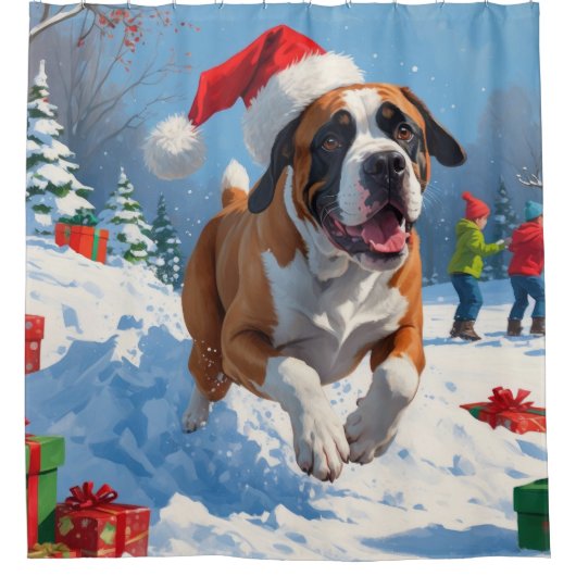 クリスマス走ハットで雪の中の杖のコルソの帽子 シャワーカーテン (正面)