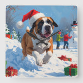 クリスマス走ハットで雪の中の杖のコルソの帽子 スクエア壁時計 (正面)