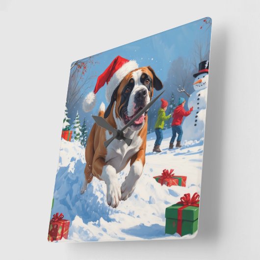 クリスマス走ハットで雪の中の杖のコルソの帽子 スクエア壁時計 (傾斜)